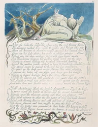 "Over the hills...", deska 18 z knihy "America: (reliéfní lept tištěný modře perem a tuší a čb), 1793.